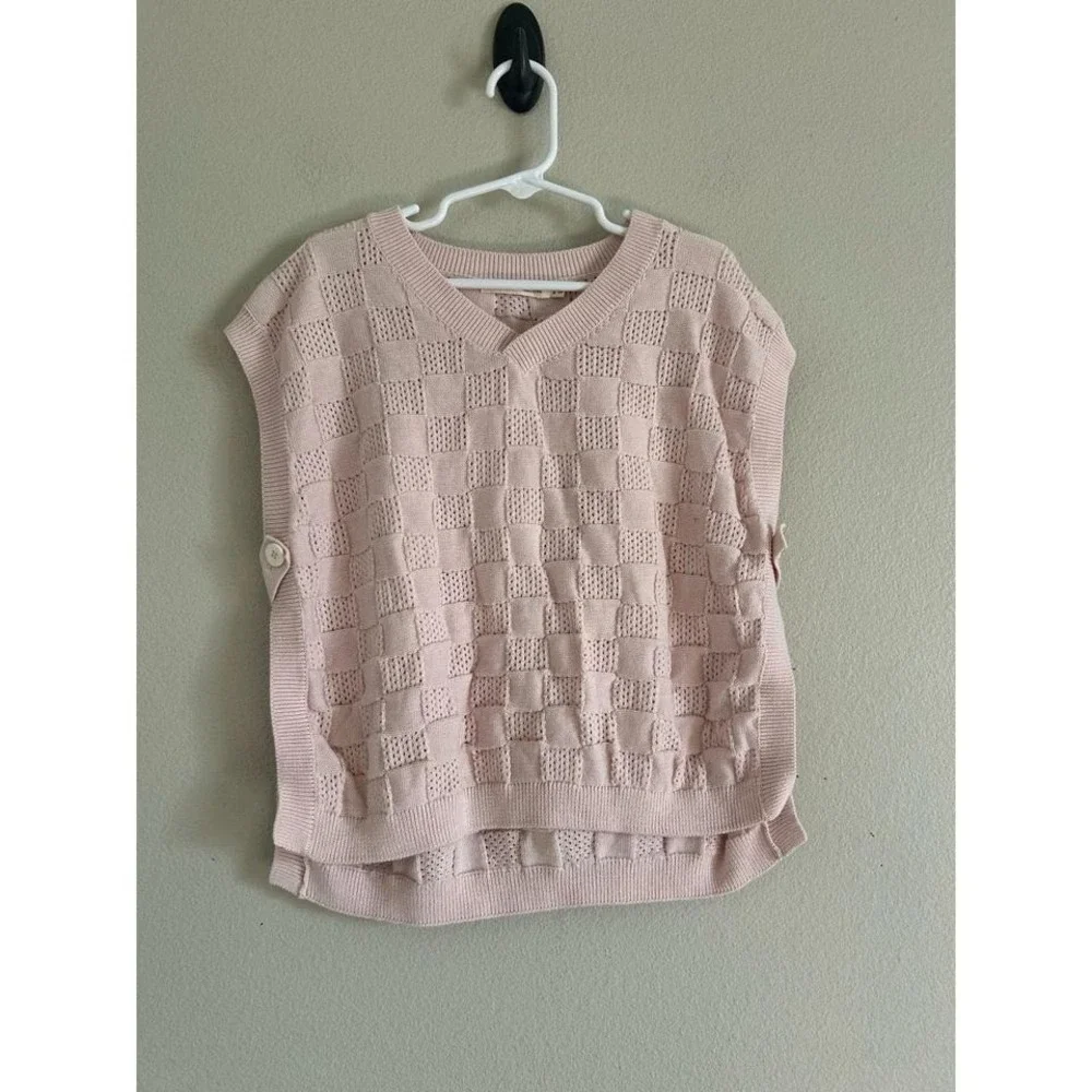 The Sunday Collective V-Neck Sweater Vest‎ in Pink Check size 6.7 New $95
